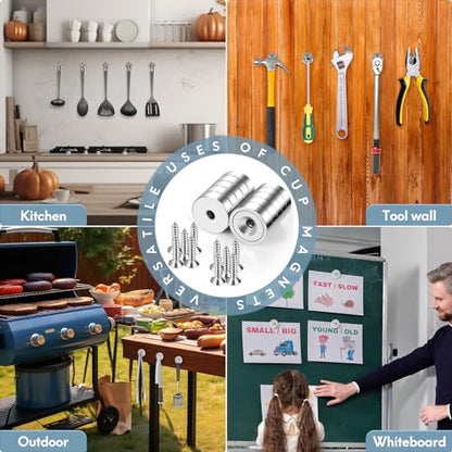 Neosmuk Silver Magnets with Screws,40lbs+ Heavy Duty Rare Earth 4 Pack - color: Silver, size: 40 lb