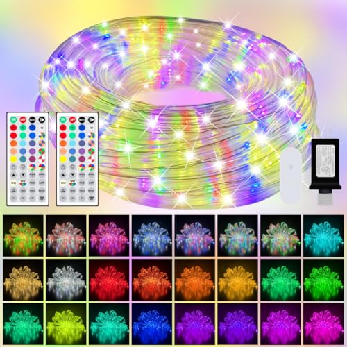 50ft Outdoor LED Rope Lights, IP68 Waterproof 25 Color Changing String Lights with 149 Modes, Warm White&RGB Twinkle Fairy Tube Light for Christmas Indoor Outside Railing, Balcony, Patio Decor - size: 50 FT with 2 Remote Controls