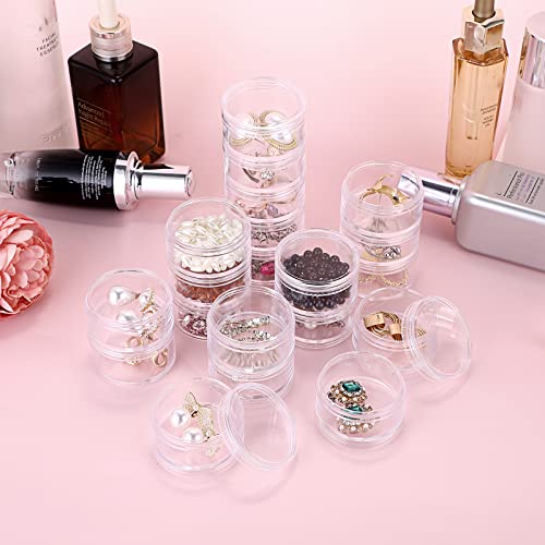 Hipiwe 4 Set 5-Layer Jewelry Bead Containers Small Clear Plastic Sample Jar | 30ml Empty Jars with Screw Lid, Makeup Sample Box for Travel, Beads Organizer for Sewing Pills Art Craft Accessories - size: 4Packs 1.9"D x 4.8"H