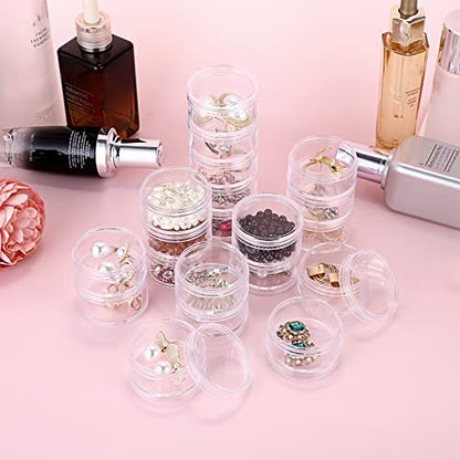 Hipiwe 4 Set 5-Layer Jewelry Bead Containers Small Clear Plastic Sample Jar | 30ml Empty Jars with Screw Lid, Makeup Sample Box for Travel, Beads Organizer for Sewing Pills Art Craft Accessories - size: 4Packs 1.9"D x 4.8"H