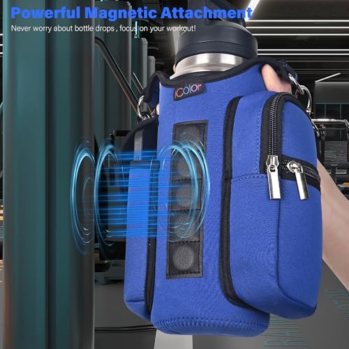 icolor Magnetic Gym Bag Water Bottle Carrier Holder with Phone Pockets & Shoulder Strap,Gym Magnetic Bag 5 Built-in Magnets Gym Accessories Organizer Sling Bottle Bag Pouch Sleeve - color: Blue