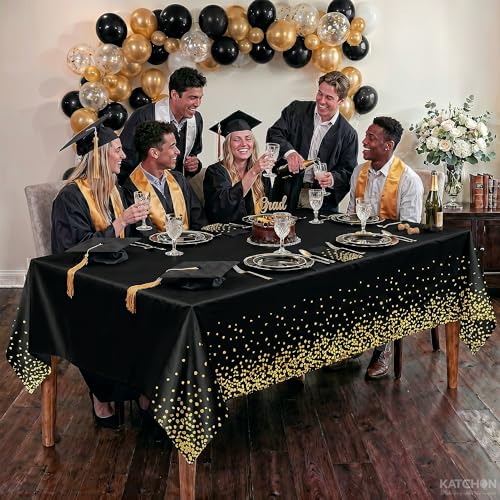KatchOn Graduation Decorations 2026 - XtraLarge 54x108 Inch, Pack of 3 | Black and Gold Congrats Grad Tablecloth for 2026 Graduation Decorations | Graduations Table Decorations, Grad Party Supplies