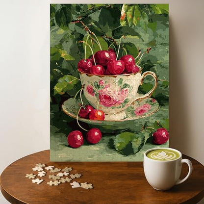 Cherries Food Jigsaw Puzzle - 500 Pieces Wooden Puzzle for Adults, Wall Art Gift, Finished Size: 20 x 15 Inch - color: Cherries - 500 Pieces