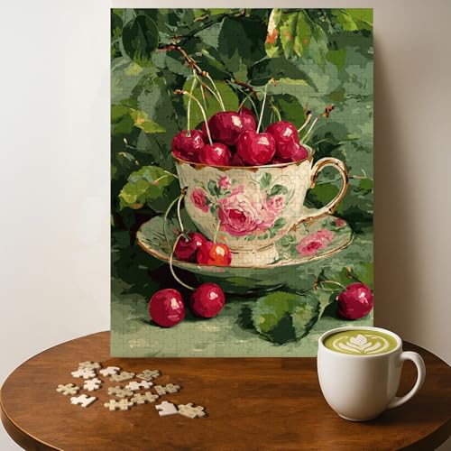 Cherries Food Jigsaw Puzzle - 500 Pieces Wooden Puzzle for Adults, Wall Art Gift, Finished Size: 20 x 15 Inch - color: Cherries - 500 Pieces