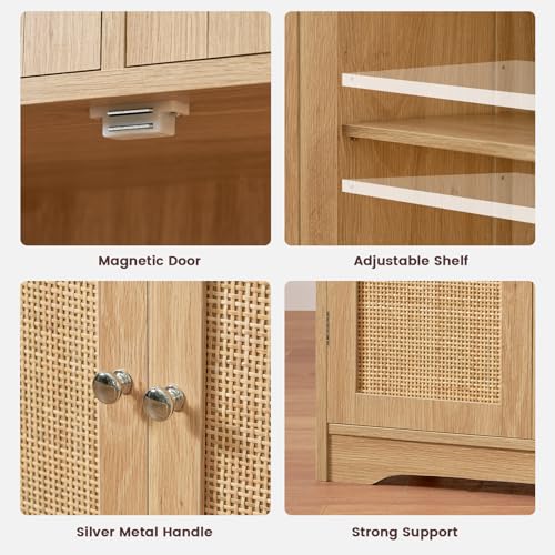 Iwell Tall Storage Cabinet, Rattan Cabinet with 2 Drawers & Adjustable Shelf, Kitchen Pantry Storage Cabient, Entryway Cabinet for Living Room, Dining Room, Home Office, Natural - color: Natural, 2 Drawers