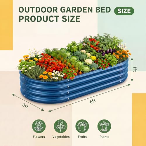 Land Guard 2 Pcs 6ft Metal Raised Garden Bed, 6 x 3 x 1 Galvanized Planter Raised Beds for Vegetables, Blue - color: 5-blue, size: 6×3×1ft(2pcs）