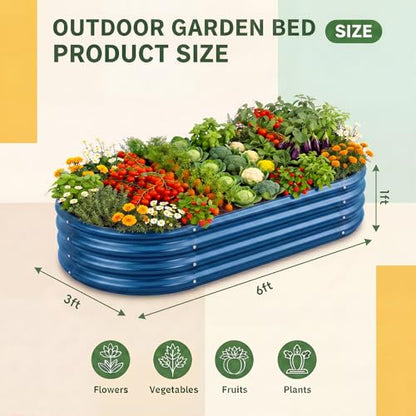 Land Guard 2 Pcs 6ft Metal Raised Garden Bed, 6 x 3 x 1 Galvanized Planter Raised Beds for Vegetables, Blue - color: 5-blue, size: 6×3×1ft(2pcs）