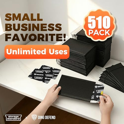 510-Pack Bubble Mailer 4'' x 8'' - Self-Sealing Waterproof Small Mailing Envelopes Padded Lightweight Shipping Bags for Accessories, Small Parts, Jewelry, Trading Cards, Compact Items 4x7 Usable Space - color: Black - 510 Pack