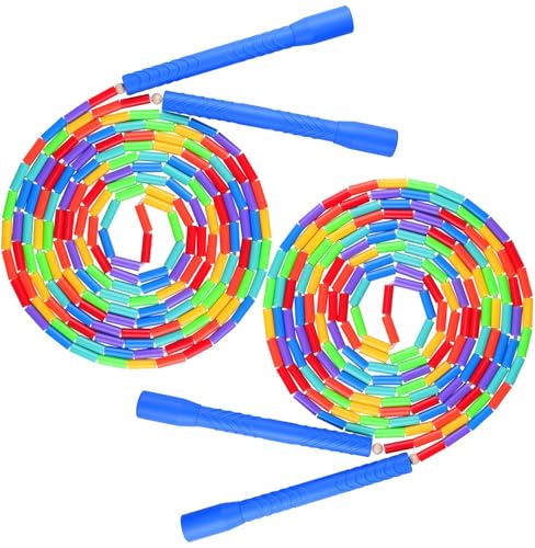 16.5FT Double Dutch Jump Ropes for Adults Kids 2-PACK | Rainbw Long Jump Rope, 1” Beaded Jump Rope for Fitness, Segmented Skipping Ropes for Exercise Training, Tangle-Free - color: Rainbow-2Pcs