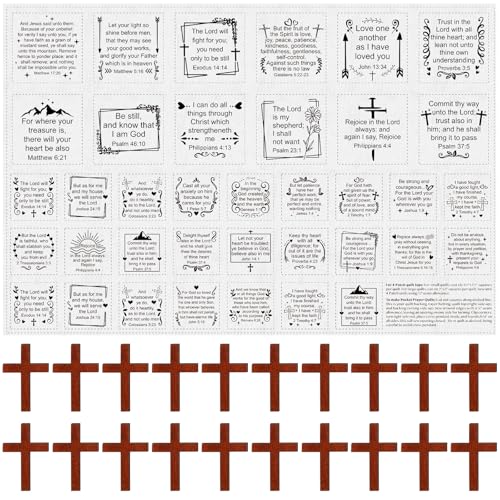 38 Sets Pocket Prayer Quilt Kits with Wooden Crosses, Mini Prayer Cloth Squares for Sunday School Rewards, Church Giveaways, Baptism Favors, Women Bible Study Religious Gifts(Cute,Brown) - color: Brown, style: Cute