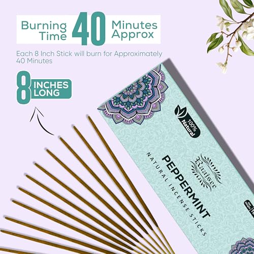 Peppermint Incense Sticks 100 gm Pack, Charcoal Free - 100% Natural,Organic Non Toxic Insence Sticks, Inscents Made with Flowers, Meditation Gifts for Spiritual Cleansing, Relaxation - color: Pepperment