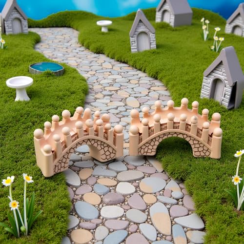 2 Pcs Gray and Brown Miniature Stone Arch Bridges - Fairy Garden Ornaments for Dollhouse, Aquarium, Lawn, Patio, and DIY Micro Landscape Decor, Mini Fairy Garden Accessories for Outdoor and Fish Tank