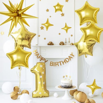 Gold Star Balloons,16Pcs 22/18/10 Inch Foil Birthday Graduation Decorations - color: Gold