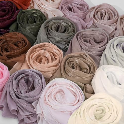 Organza Sheen Shimmer Crepe Hijab Scarf for Women Lightweight Sheer Shawl Wrap for Wedding and Evening Dresses - color: Violet