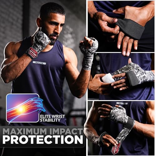 WYOX Boxing Hand Wraps & Gel Knuckle Guards Set for MMA, Muay Thai & Kickboxing - 2 Pair Hand Wraps + 1 Pair Knuckle Guards - Hand Wrist Protection for Men & Women Training - color: Grey/Black