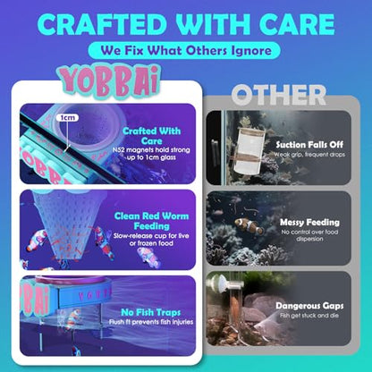 Yobbai Magnetic Fish Feeding Ring – Strong Magnet Feeder for Betta Goldfish Shrimp, Stops Waste, Anti Jump, Works with Floating Pellets Frozen & Live Worms