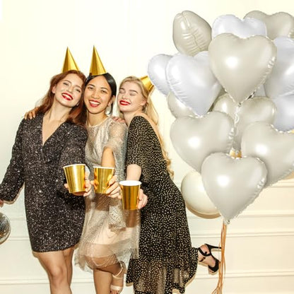 Cream White Heart Balloons, 10PCS Beige Foil for Boho Wedding Baby Shower - color: Cream White + White