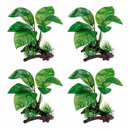 Moonorange Reptile Artificial Plants, Terrarium Plants Decorations Supplies, Aquarium Fish Tank Plant, Amphibian Habitat Hideout Tank Accessories (M Set-4pcs/F) - color: M Set-f-4