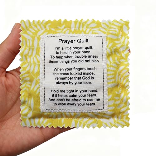 Mini Prayer Quilt with Cross Inside Vintage Pocket Scripture Prayer Quilt Squares Sympathy Christian Gifts for Women Pastor Appreciation Father's Day Graduates Gifts (Yellow, 1 Pack) - color: Yellow, size: 1 Pack