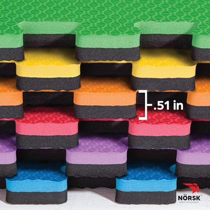 Dual-Sided Reversible 1/2" Foam Exercise Mats for Home Gym - Interlocking EVA Foam Tiles - color: Rainbow Pack/Black, size: 6 Tiles - 24 Sq. Ft.