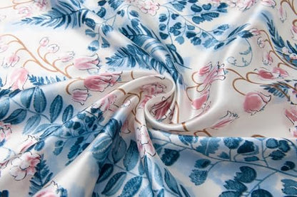 Silk-Feel 35x35 Satin Hair Scarf | Multi-Way Head Wrap for Sleep, Style & Hijab | Gift-Ready Fashion Scarf for Women - color: Blue-flowers