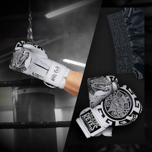 CLETO REYES Training Boxing Gloves for Men and Women with Hook and Loop Closure, Premium Synthetic Leather, MMA, Kickboxing, Muay Thai - color: Aztec Calendar White