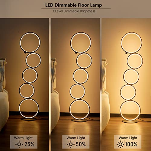 NUÜR 43.3" Modern Floor Lamp, Ring Standing Lamp, Dimmable, Metallic Feel, Artistic Trendy Design, Energy-Saving, Touch Switch, Ideal for Home, Office, Eco-Friendly