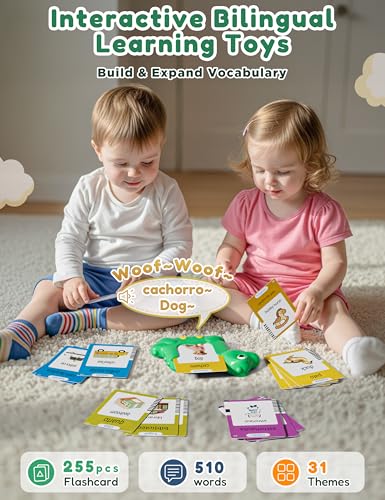 Portuguese and English Talking Flash Cards for Kids, 510 Sight Words Bilingual Learning Toys for Toddlers, Brazilian Portuguese Alphabet Flashcards Pocket Speech Therapy Toys, Dinosaur Shaped - size: 510-Portuguese&English