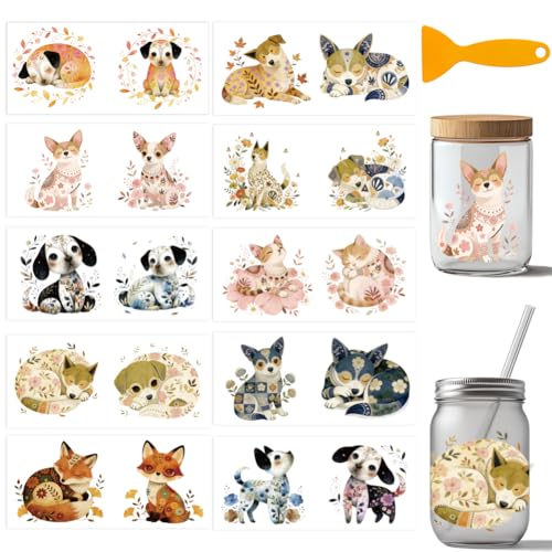 arricraft 10 Pcs Patterned Animals Theme PVC Cup Transfer Stickers, Floral Pattern Animal UV Waterproof Cup Sticker for 16 oz Glasses Window Home Printing Decoration 24x11cm - style: Floral Pattern Animal Theme