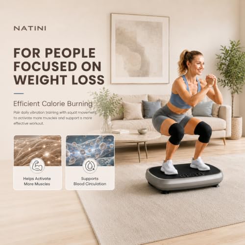 Natini Vibration Plate Exercise Machine - Power Vibrating Plate for Lymphatic Drainage,Whole Body Workout Machine for Women Weight Loss Home Fitness, - style: Com Grey