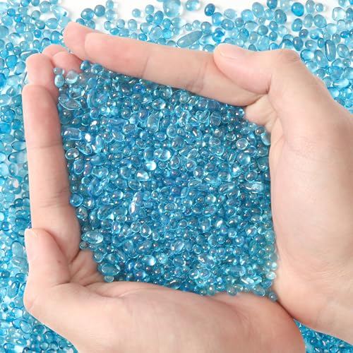 T4U Aquarium Gravel Rocks, Blue Glass Pebbles for Fish Tank 2 lb | Smooth rounded decorative stones for aquarium substrate, succulent top dressing, vase filler, terrariums and resin art crafts - color: #11 - Blue, size: 2 LB
