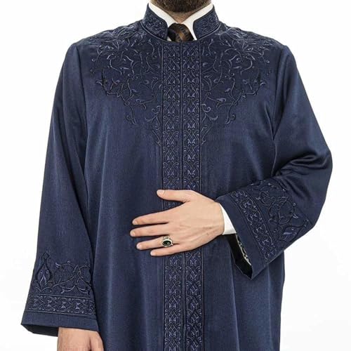 Lux Muslim Thobe, Jubba for Men | Prayer Robe for Man, Imam | Thawb, Jubbah, Kurta | Arab Outfits Wearing, Galabia Coat - color: Navy Blue, size: Small
