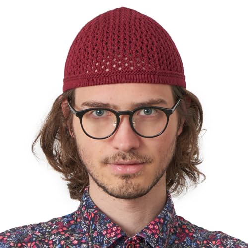 100% Cotton Skull Caps for Men, Knit Kufi Hat for Muslim Prayer, Women's Mesh Crochet Beanie, Ideal Head Wear During Summer - color: Enge