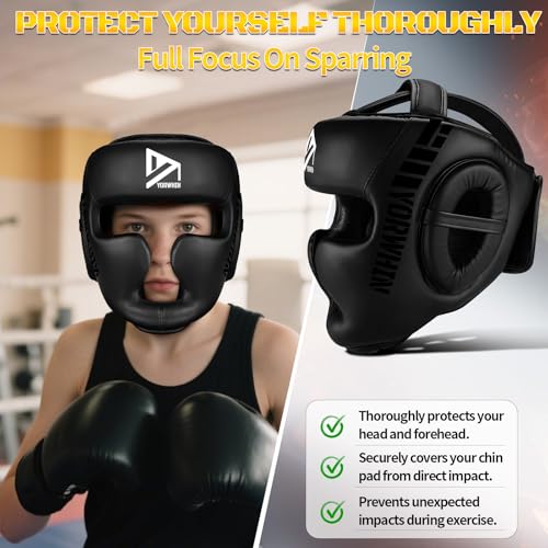 𝗣𝗥𝗘𝗠𝗜𝗨𝗠 Youth Kids Boxing Headgear, MMA Training Sparring Safety Head Guard, Boxing Head Gear Helmet for Training Kickboxing Sparring Karate Taekwondo Muay Thai - size: Small