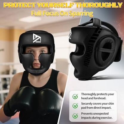 𝗣𝗥𝗘𝗠𝗜𝗨𝗠 Youth Kids Boxing Headgear, MMA Training Sparring Safety Head Guard, Boxing Head Gear Helmet for Training Kickboxing Sparring Karate Taekwondo Muay Thai - size: Small