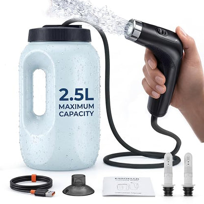 ESSUMAR Portable Bidet for Travel – 2.5L Electric Rechargeable Handheld Bidet Sprayer with 1.2m Hose, 2 Pressure Modes, USB-C, IPX6 Waterproof – Travel Bidet for Women, Men, Postpartum, Camping