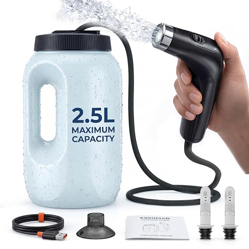 ESSUMAR Portable Bidet for Travel – 2.5L Electric Rechargeable Handheld Bidet Sprayer with 1.2m Hose, 2 Pressure Modes, USB-C, IPX6 Waterproof – Travel Bidet for Women, Men, Postpartum, Camping