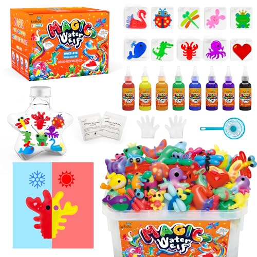 Kiditos Color-Changing Magic Water Elf Kit for Kids, DIY Craft Kit | 8 Gels & 10 Molds, Magic Aqua Fairy Water Gel Kit, STEM Science Activity, Party Favors & Birthday Gifts for Kids Ages 3+ - color: 8 Colors, size: Color-Changing