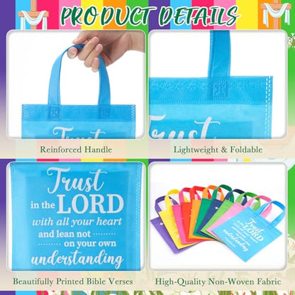 WILLBOND Christian Gift Bags Reusable Non Woven Bible Verse Goodie Bags with Handle Fabric Religious Employee Appreciation Gifts for Church Positive Business Party Favor - color: Bright Color
