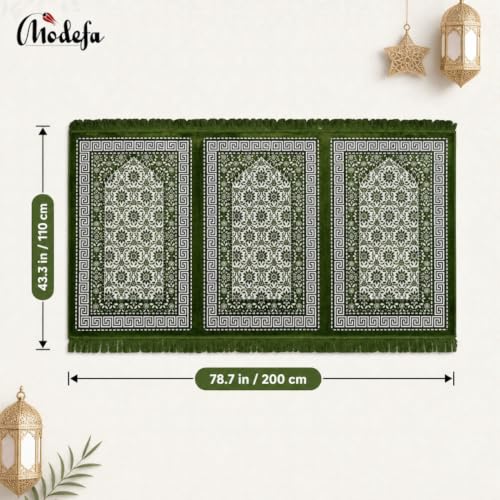 Modefa Muslim Prayer Rug Wide Multi Person Velvet Floral Carpet (Green) - color: Green