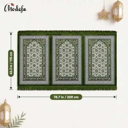 Modefa Muslim Prayer Rug Wide Multi Person Velvet Floral Carpet (Green) - color: Green