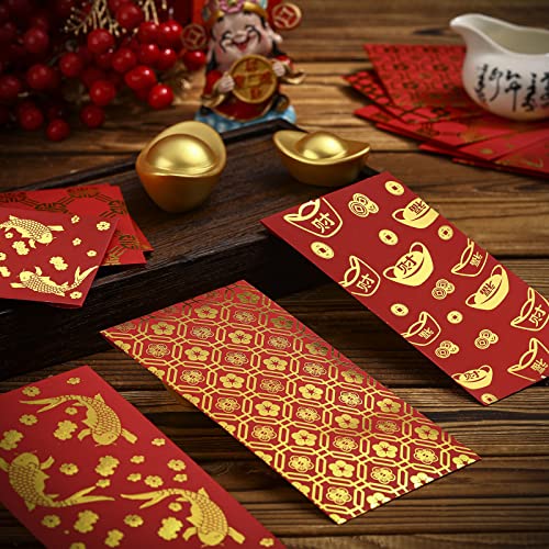 Marspark 60 Pcs Chinese New Year Red Envelopes 2026 Chinese Red Packets Hong Bao Gift Spring Festival Lucky Money Envelopes 6 Designs 3.5 x 6.7 Inches(Modern Pattern)