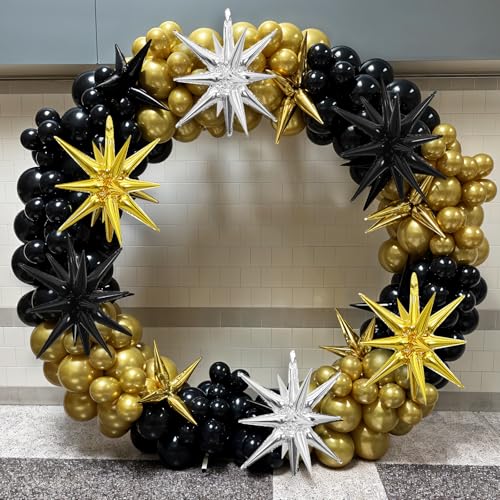 Silver Gold Star Balloons, 6PCS 22 Inch Foil Explosion Star Balloons - color: Gold Silver Black