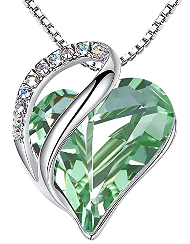 Leafael Gift Necklaces for Women, Infinity Love Birthstone Heart Crystal Pendant, Birthday Anniversary Jewelry for Wife, Mom, and Her, Silver Plated, 18" + 2" Adjustable Chain - color: 08b-August-Light Chrysolite Green