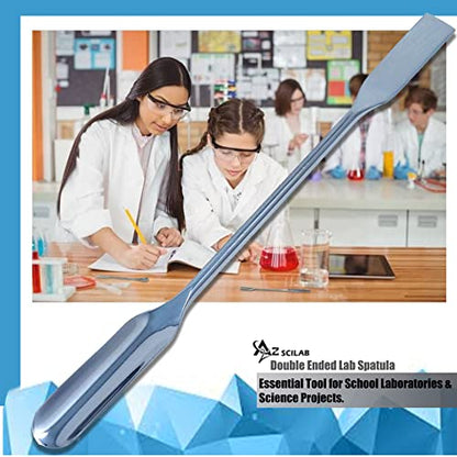 A2Z-DE010 Stainless Steel Double Ended Micro Lab Scoop Spoon Half Rounded & Flat End Spatula Sampler, 6" Length