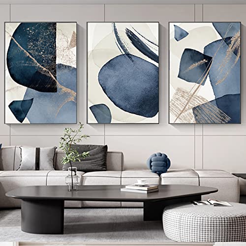 Blue Abstract Wall Art Canvas Blue and Grey Wall Pictures Modern Abstract Artwork Beige Gray and Blue Wall Decor Navy Blue Modern Art Blue Gold Abstract Canvas Wall Art for Room 16x24inch Unframed - color: Blue