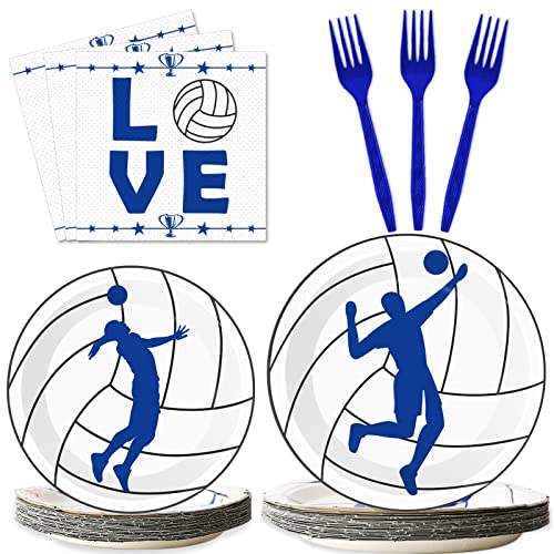 Wiooffen 96 Pcs Volleyball Party Plates Napkins Tableware Set Volleyball Birthday Supplies Disposable Dinnerware Sports Theme Party Decoration Favors for Baby Shower, 24 Guests - style: Volleyball party