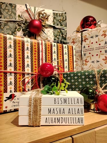 Dazingart Large Islamic Wooden Book Stack, Bismillah MashaAllah Alhamdulillah, Farmhouse Eid Ramadan Mubarak Tiered Tray Decor, Ramadan Decorations With Wood Bead Tassels Muslim Table Decor