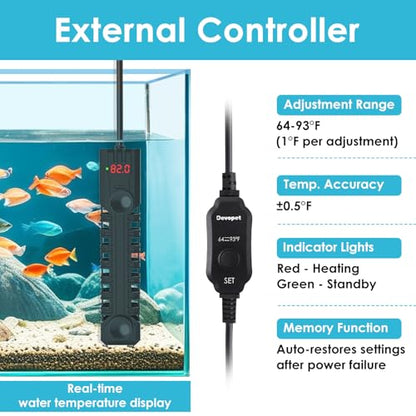 300W Aquarium Heater, Adjustable Fish Tank Heater, with Digital Display, Overheat Protection & Dry Run Protection, for 40-75 Gallon Water - size: For 40-75 Gal