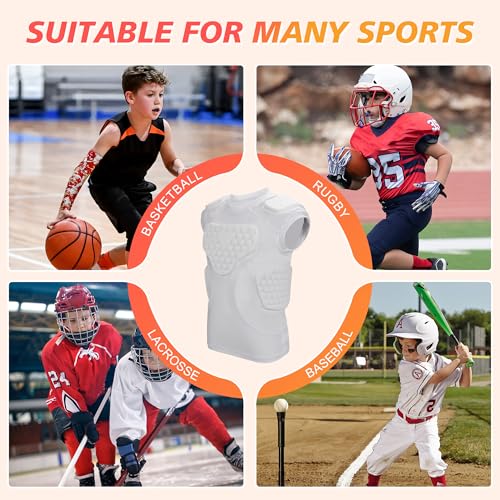Youth Football Padded Shirt, Chest Rib Protector, Compression Padded Vest with 5-Pad for Sports Paintball Football Baseball Lacrosse - size: Large, style: White